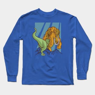 Wooly Mammoth vs T-Rex Illustration // Dinosaur Lover Long Sleeve T-Shirt